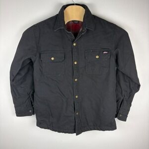 Dickies Black Canvas Lined Work Shirt Jacket Mens M/M Plaid Lined Snap Front